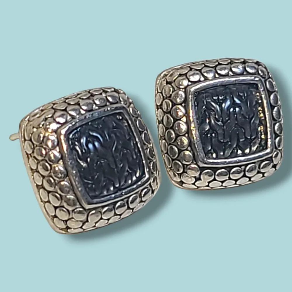 Chunky‎ Molded Glass Silver Tone Caviar Stud Earrings